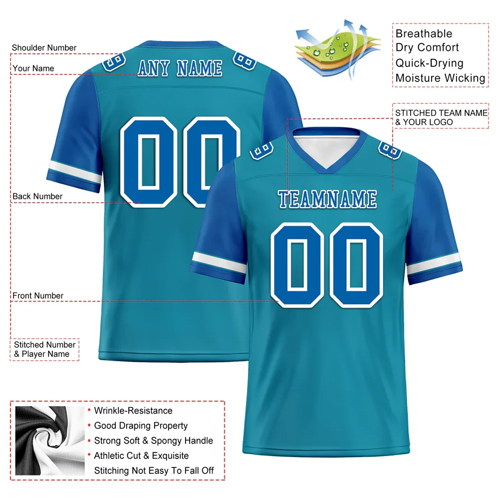 Custom Aqua Blue Two Tone Blue Personalized Authentic Football Jersey FBJ02-bc0f098 - Coolcustomize