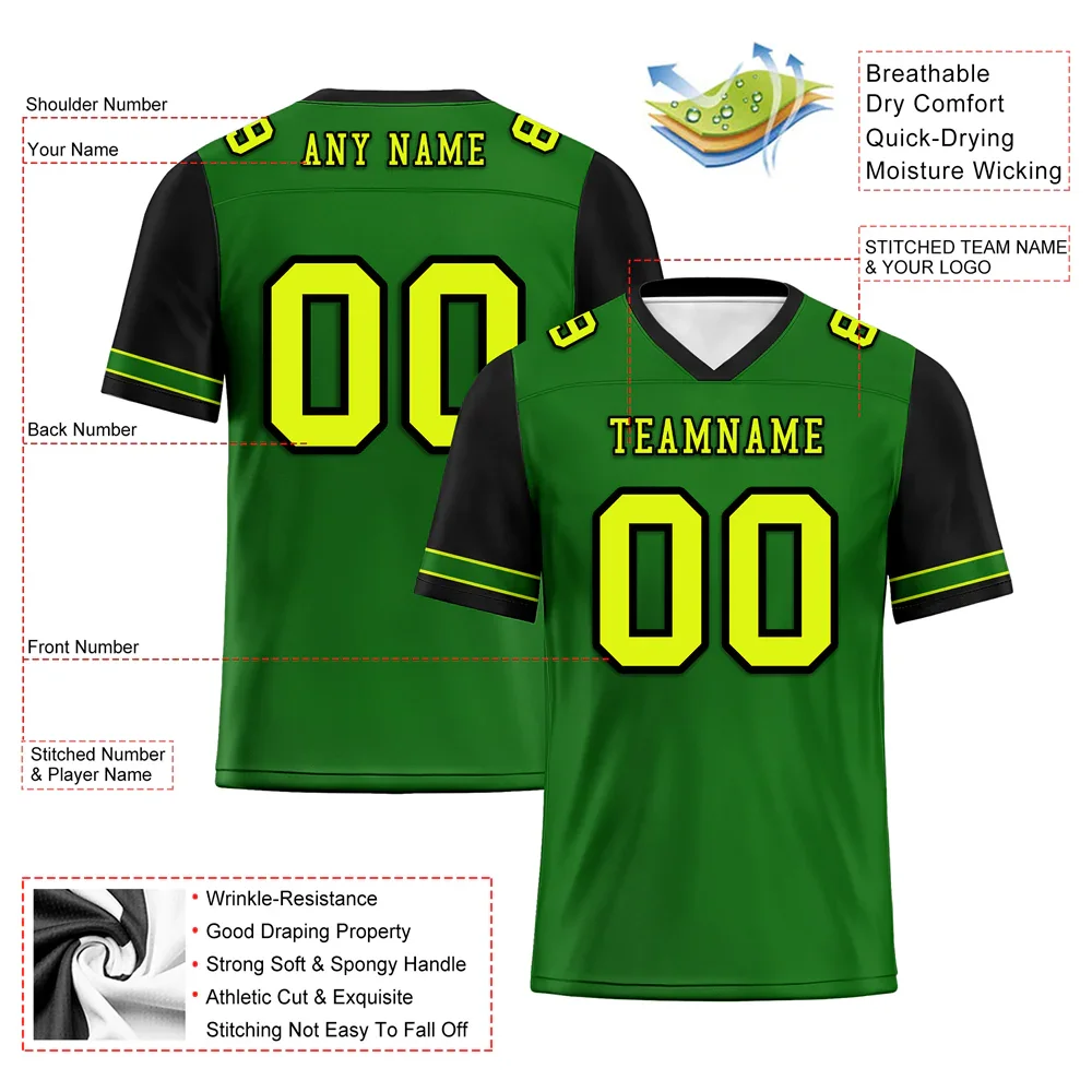 Custom Green Black Two Tone Yellow Personalized Authentic Football Jersey FBJ02-bc0fa0e - Coolcustomize