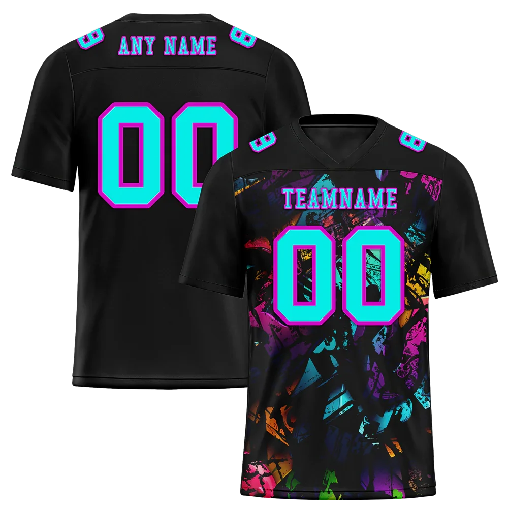 Custom Black Graffiti Pattern Aqua Personalized Authentic Football Jersey FBJ02-bc0faba - Coolcustomize