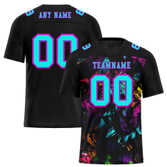 Custom Black Graffiti Pattern Aqua Personalized Authentic Football Jersey FBJ02-bc0faba