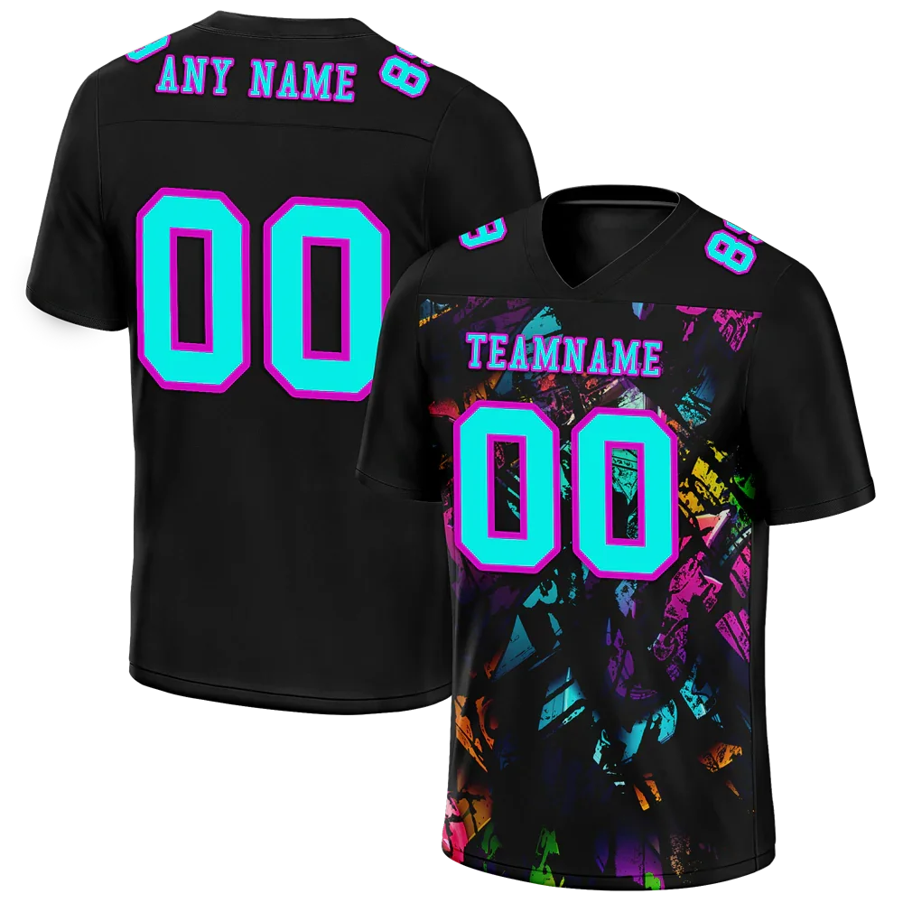 Custom Black Graffiti Pattern Aqua Personalized Authentic Football Jersey FBJ02-bc0faba - Coolcustomize