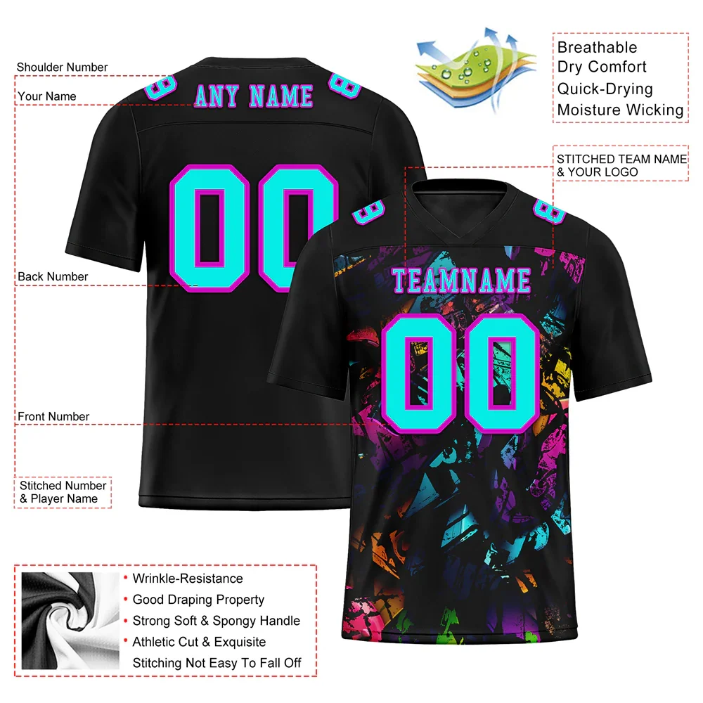 Custom Black Graffiti Pattern Aqua Personalized Authentic Football Jersey FBJ02-bc0faba - Coolcustomize