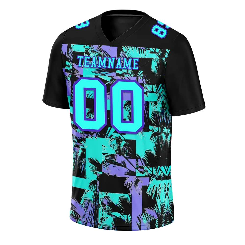 Custom Black Graffiti Pattern Aqua Personalized Authentic Football Jersey FBJ02-bc0fab9 - Coolcustomize