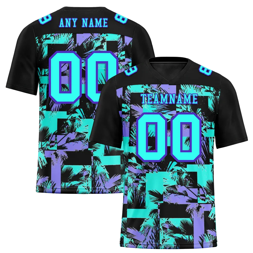 Custom Black Graffiti Pattern Aqua Personalized Authentic Football Jersey FBJ02-bc0fab9 - Coolcustomize