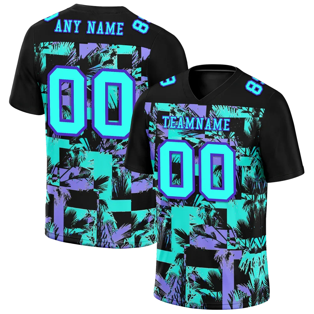 Custom Black Graffiti Pattern Aqua Personalized Authentic Football Jersey FBJ02-bc0fab9 - Coolcustomize