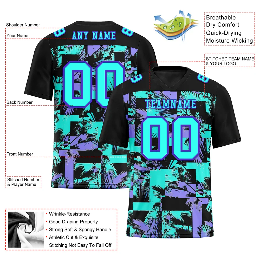 Custom Black Graffiti Pattern Aqua Personalized Authentic Football Jersey FBJ02-bc0fab9 - Coolcustomize