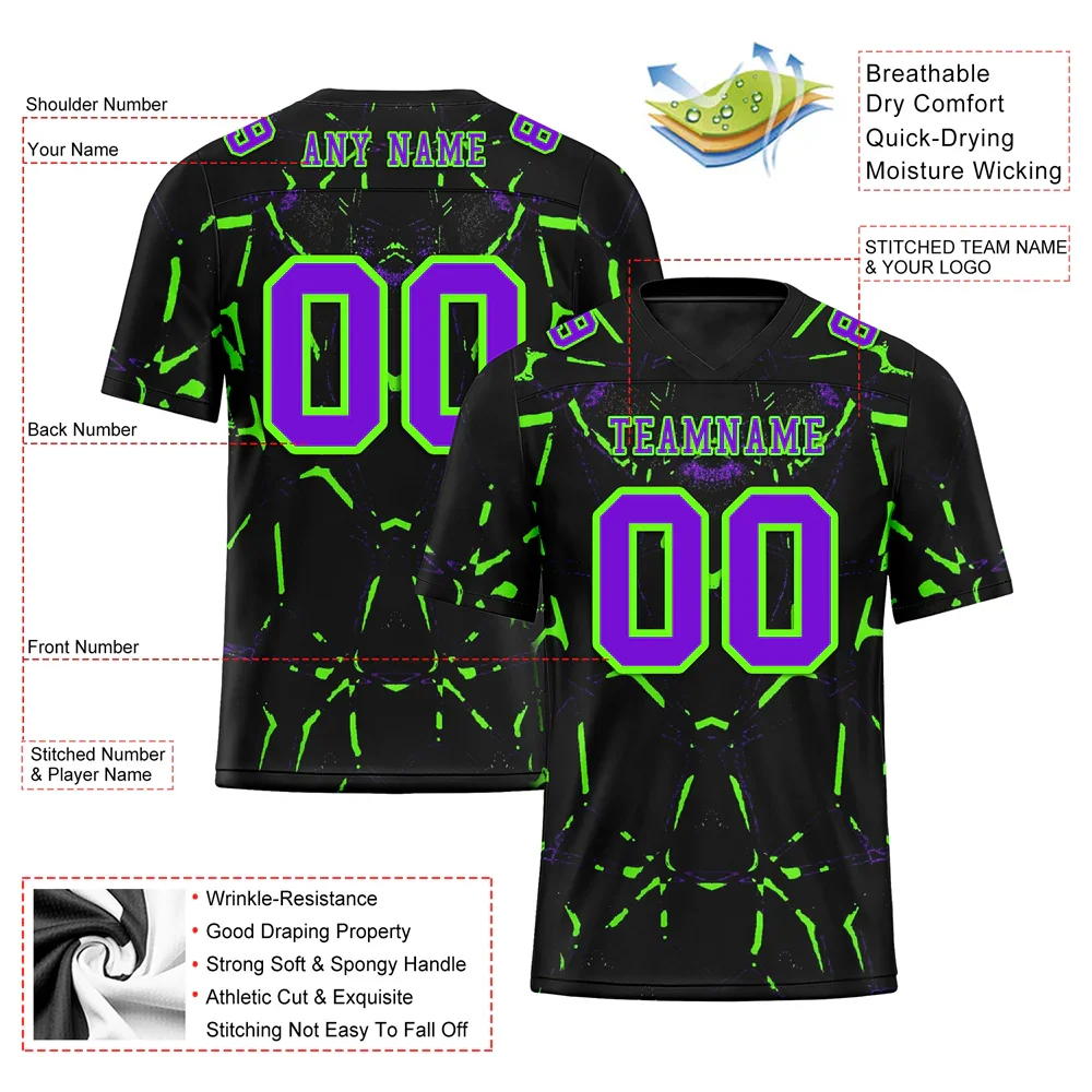 Custom Black Graffiti Pattern Purple Personalized Authentic Football Jersey FBJ02-bc0fac0 - Coolcustomize