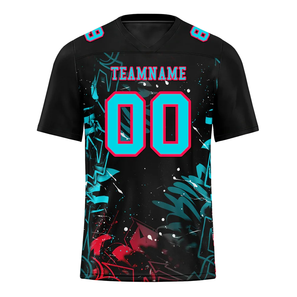 Custom Black Graffiti Pattern Aqua Personalized Authentic Football Jersey FBJ02-bc0face - Coolcustomize