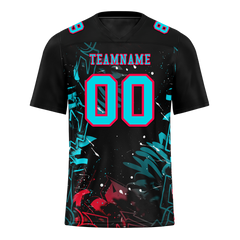 Custom Black Graffiti Pattern Aqua Personalized Authentic Football Jersey FBJ02-bc0face