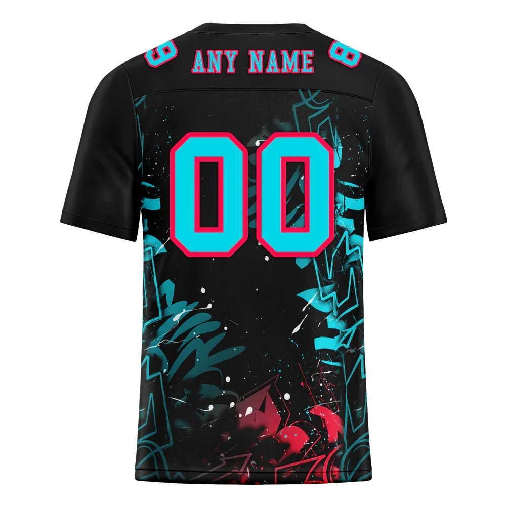 Custom Black Graffiti Pattern Aqua Personalized Authentic Football Jersey FBJ02-bc0face - Coolcustomize