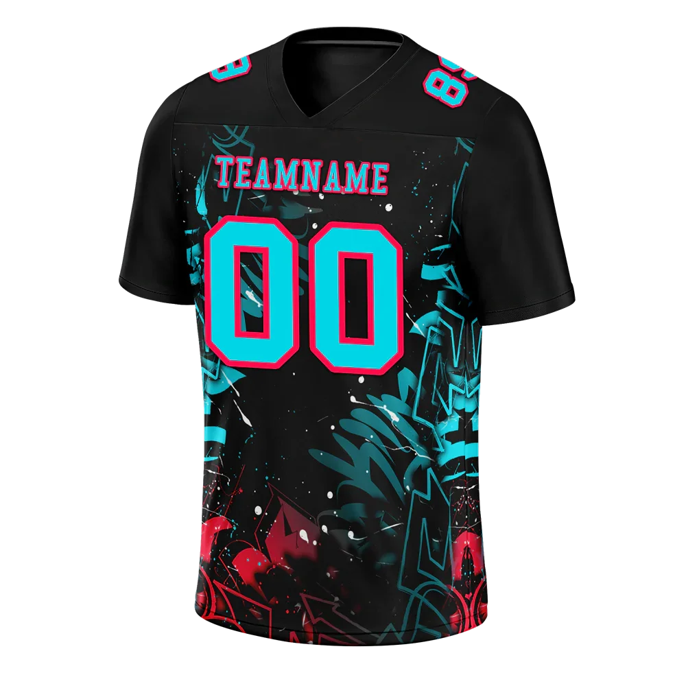 Custom Black Graffiti Pattern Aqua Personalized Authentic Football Jersey FBJ02-bc0face - Coolcustomize