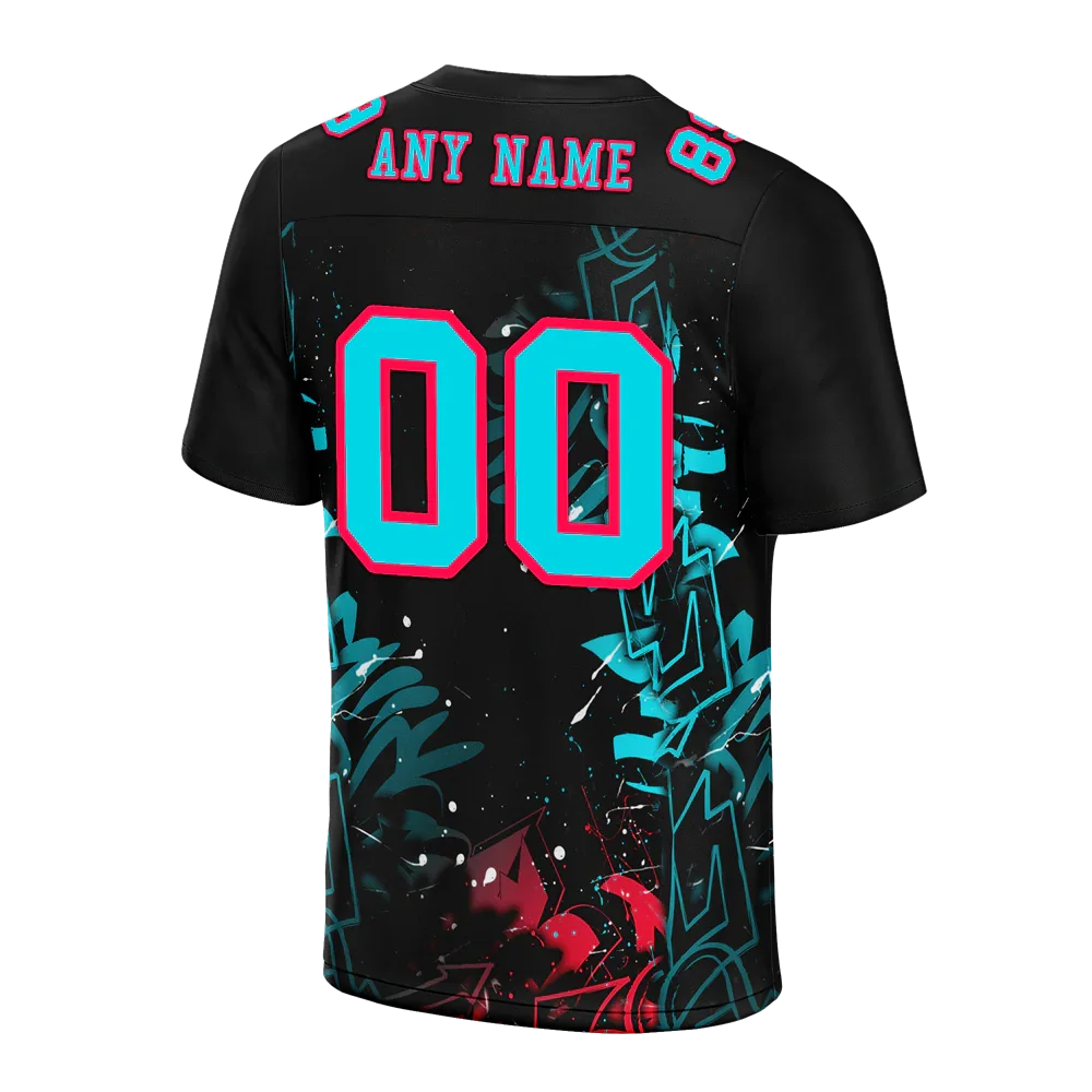 Custom Black Graffiti Pattern Aqua Personalized Authentic Football Jersey FBJ02-bc0face - Coolcustomize