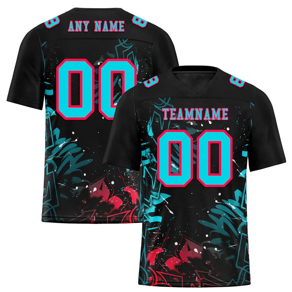 Custom Black Graffiti Pattern Aqua Personalized Authentic Football Jersey FBJ02-bc0face - Coolcustomize