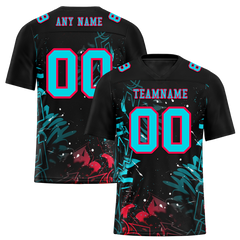 Custom Black Graffiti Pattern Aqua Personalized Authentic Football Jersey FBJ02-bc0face