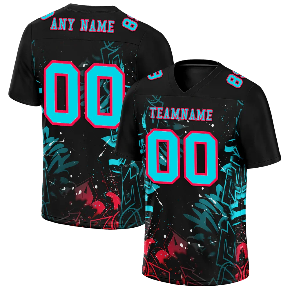 Custom Black Graffiti Pattern Aqua Personalized Authentic Football Jersey FBJ02-bc0face - Coolcustomize