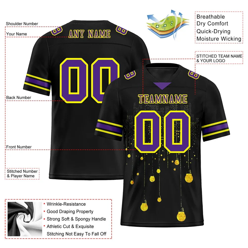 Custom Black Graffiti Pattern Purple Personalized Authentic Football Jersey FBJ02-bc0fac8 - Coolcustomize
