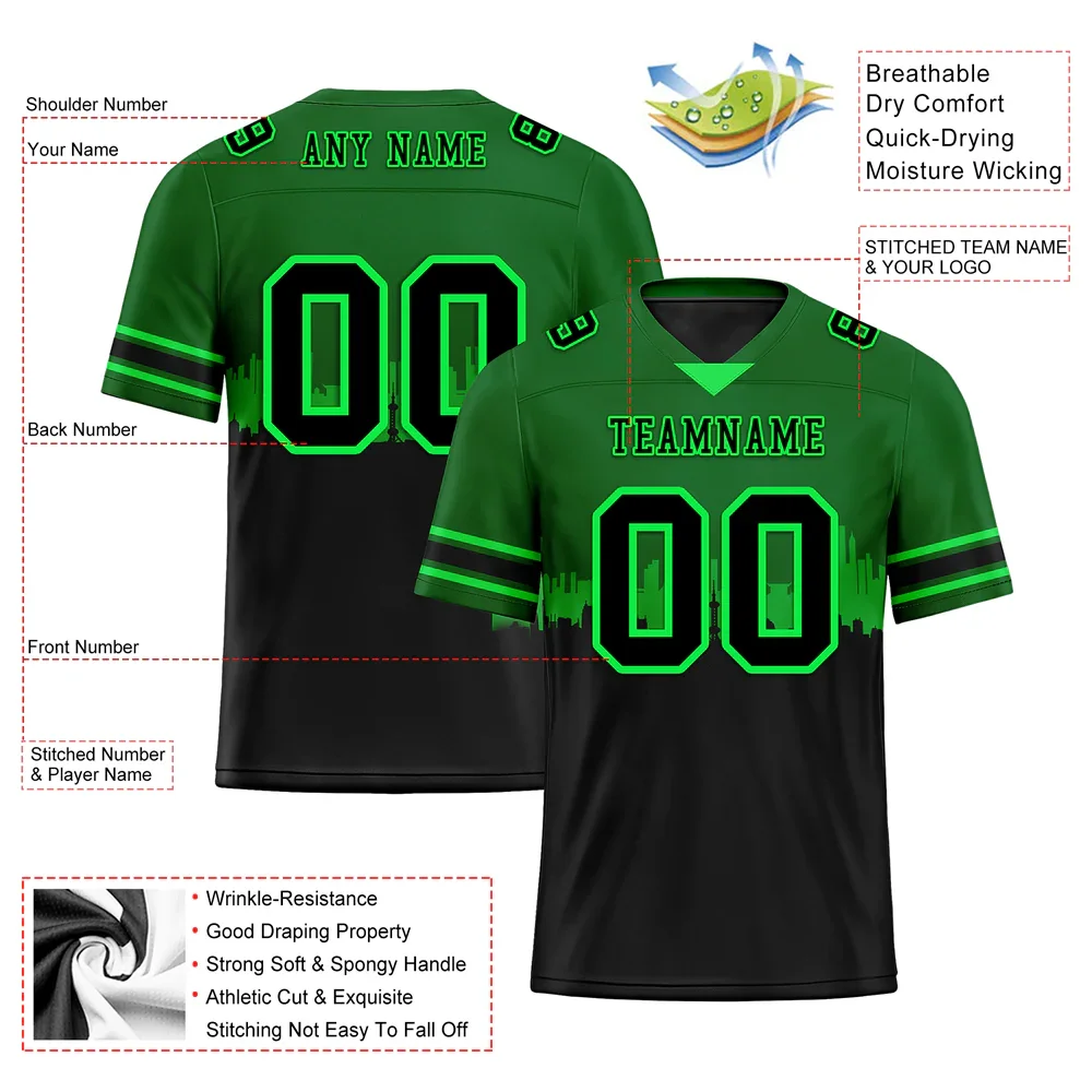 Custom Green Black Graffiti Pattern Black Personalized Authentic Football Jersey FBJ02-bc0fac9 - Coolcustomize