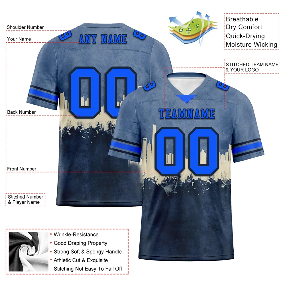 Custom Grey Graffiti Pattern Blue Personalized Authentic Football Jersey FBJ02-bc0fad7 - Coolcustomize