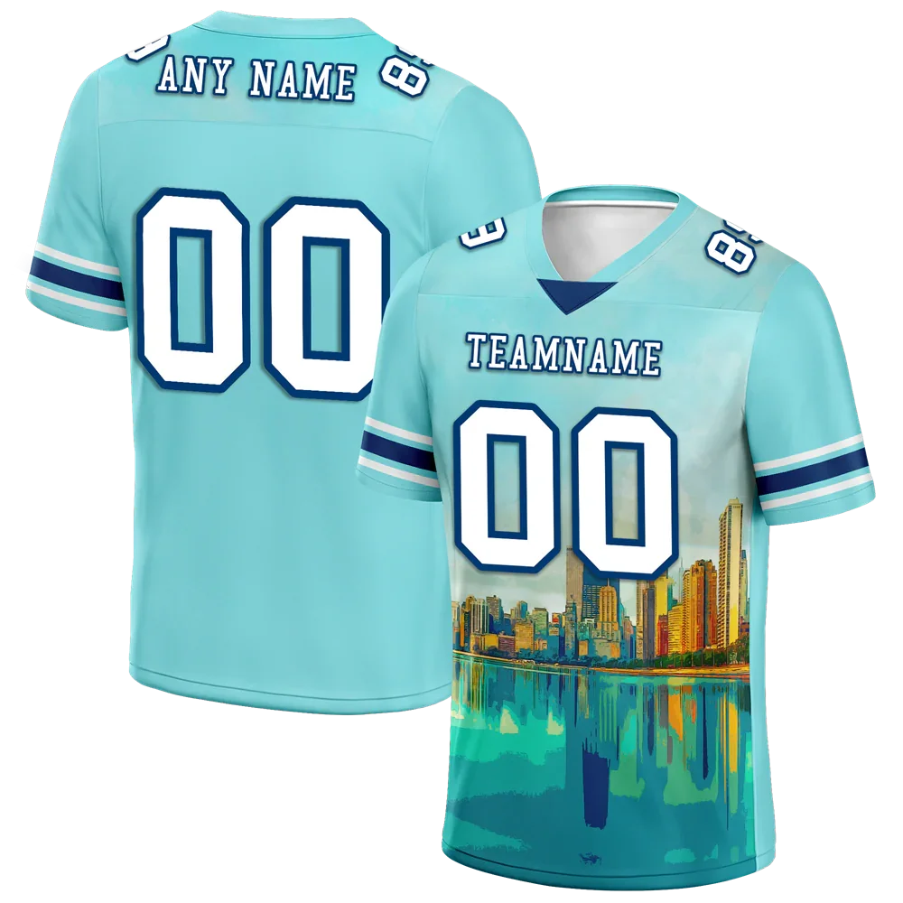 Custom Aqua Graffiti Pattern White Personalized Authentic Football Jersey FBJ02-bc0fae0 - Coolcustomize