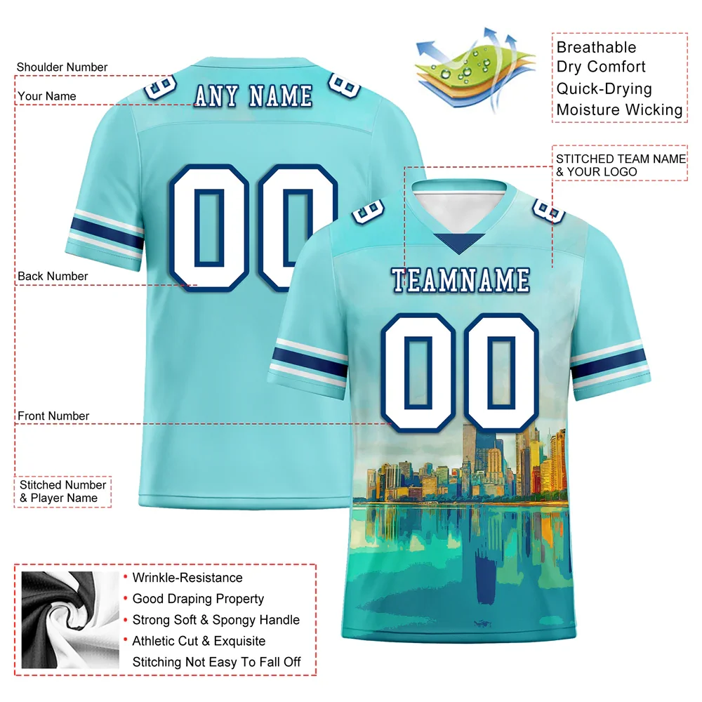 Custom Aqua Graffiti Pattern White Personalized Authentic Football Jersey FBJ02-bc0fae0 - Coolcustomize