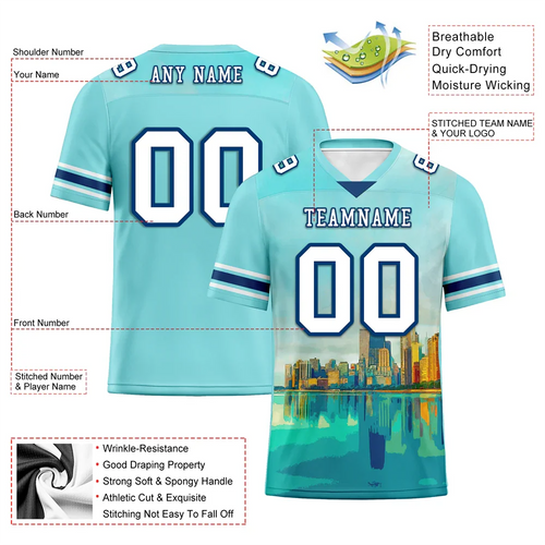 Custom Aqua Graffiti Pattern White Personalized Authentic Football Jersey FBJ02-bc0fae0 - Coolcustomize