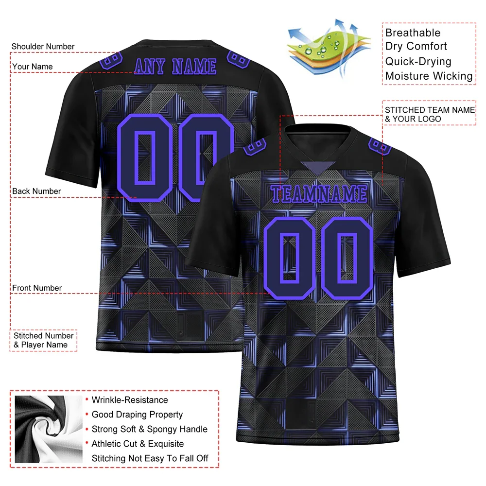 Custom Black 3D Pattern Purple Personalized Authentic Football Jersey FBJ02-bc0faef - Coolcustomize