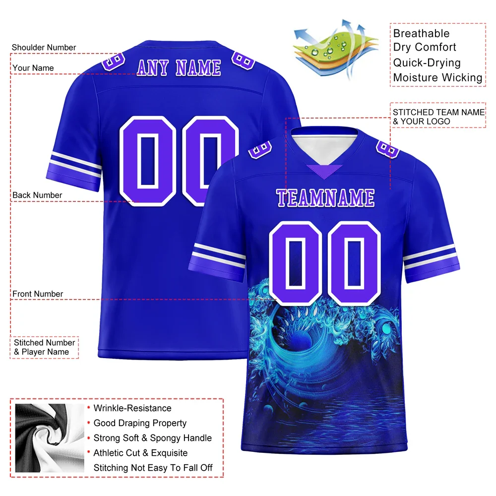 Custom Blue 3D Pattern Purple Personalized Authentic Football Jersey FBJ02-bc0fae7 - Coolcustomize