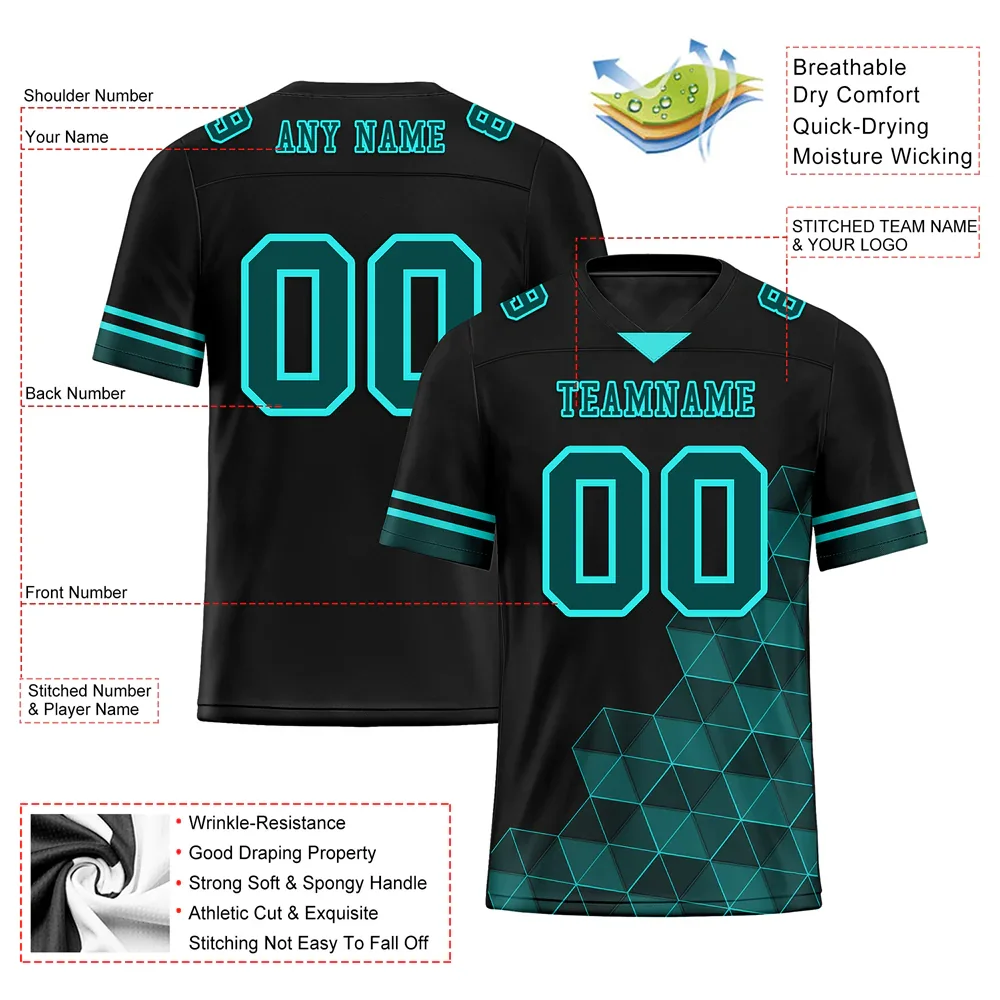 Custom Black 3D Pattern Aqua Personalized Authentic Football Jersey FBJ02-bc0fae8 - Coolcustomize
