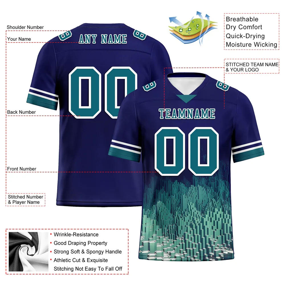 Custom Blue 3D Pattern Aqua Personalized Authentic Football Jersey FBJ02-bc0fae9 - Coolcustomize
