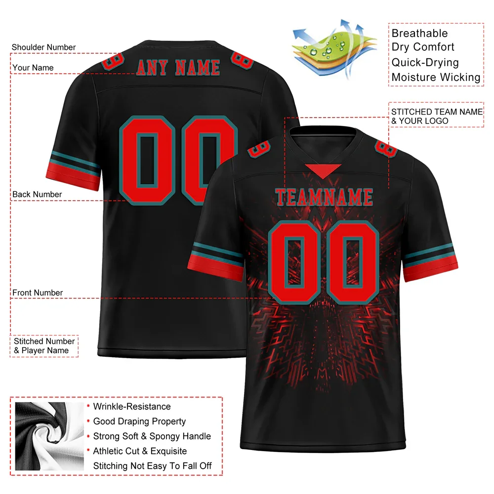 Custom Black 3D Pattern Red Personalized Authentic Football Jersey FBJ02-bc0faf0 - Coolcustomize