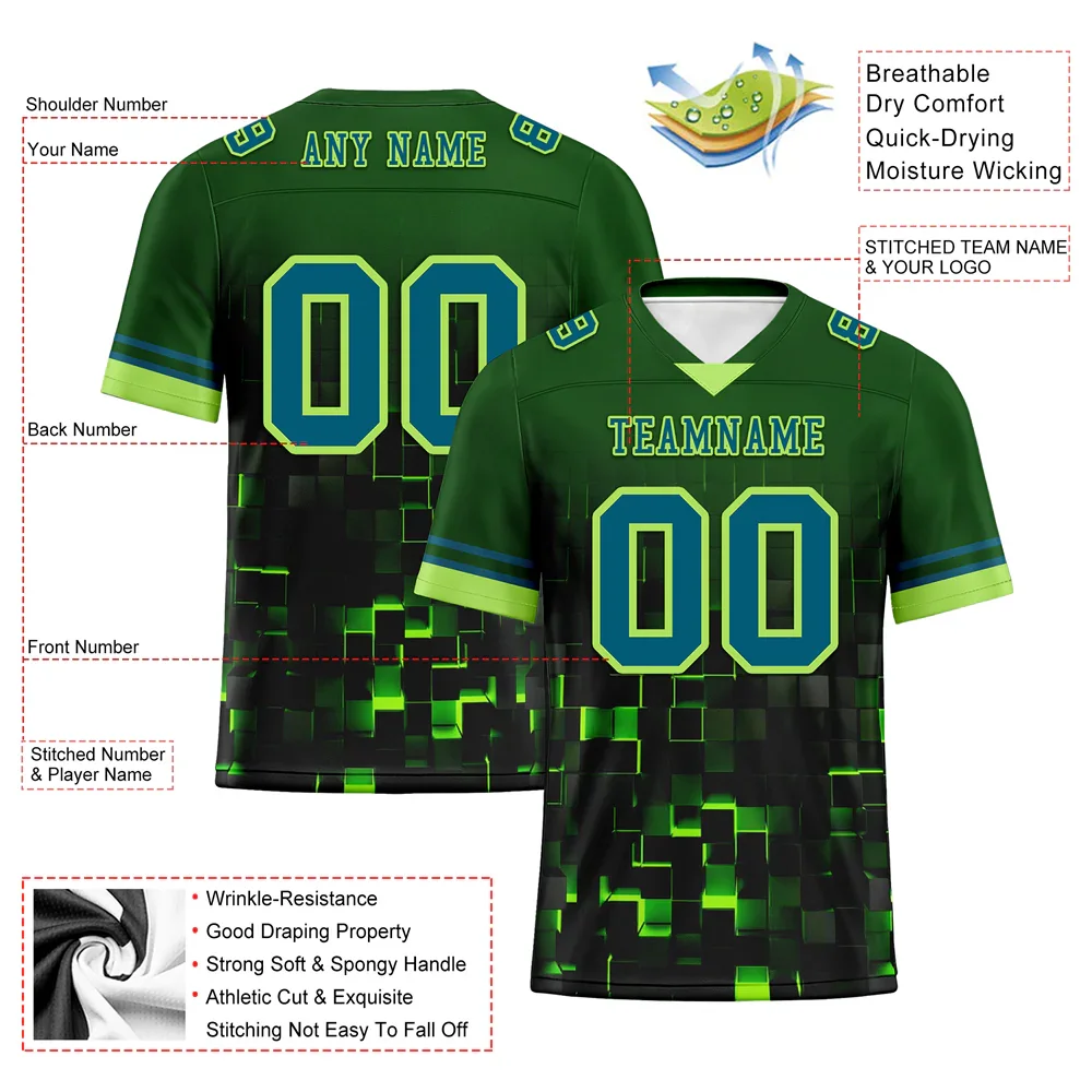 Custom Green 3D Pattern Blue Personalized Authentic Football Jersey FBJ02-bc0fafc - Coolcustomize