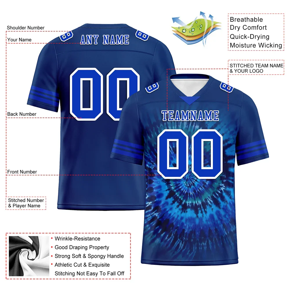 Custom Blue Tie Dye Blue Personalized Authentic Football Jersey FBJ02-bc0fa7b - Coolcustomize