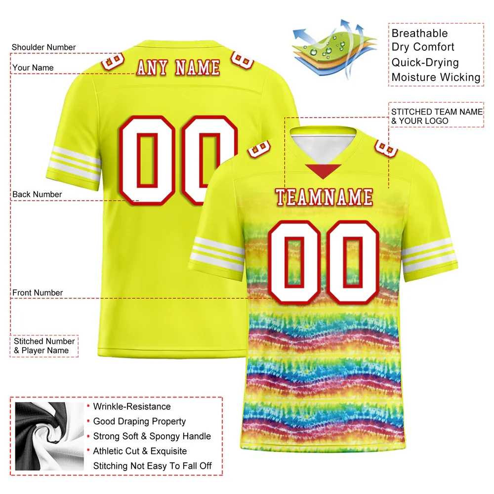 Custom Yellow Tie Dye White Personalized Authentic Football Jersey FBJ02-bc0fa7c - Coolcustomize