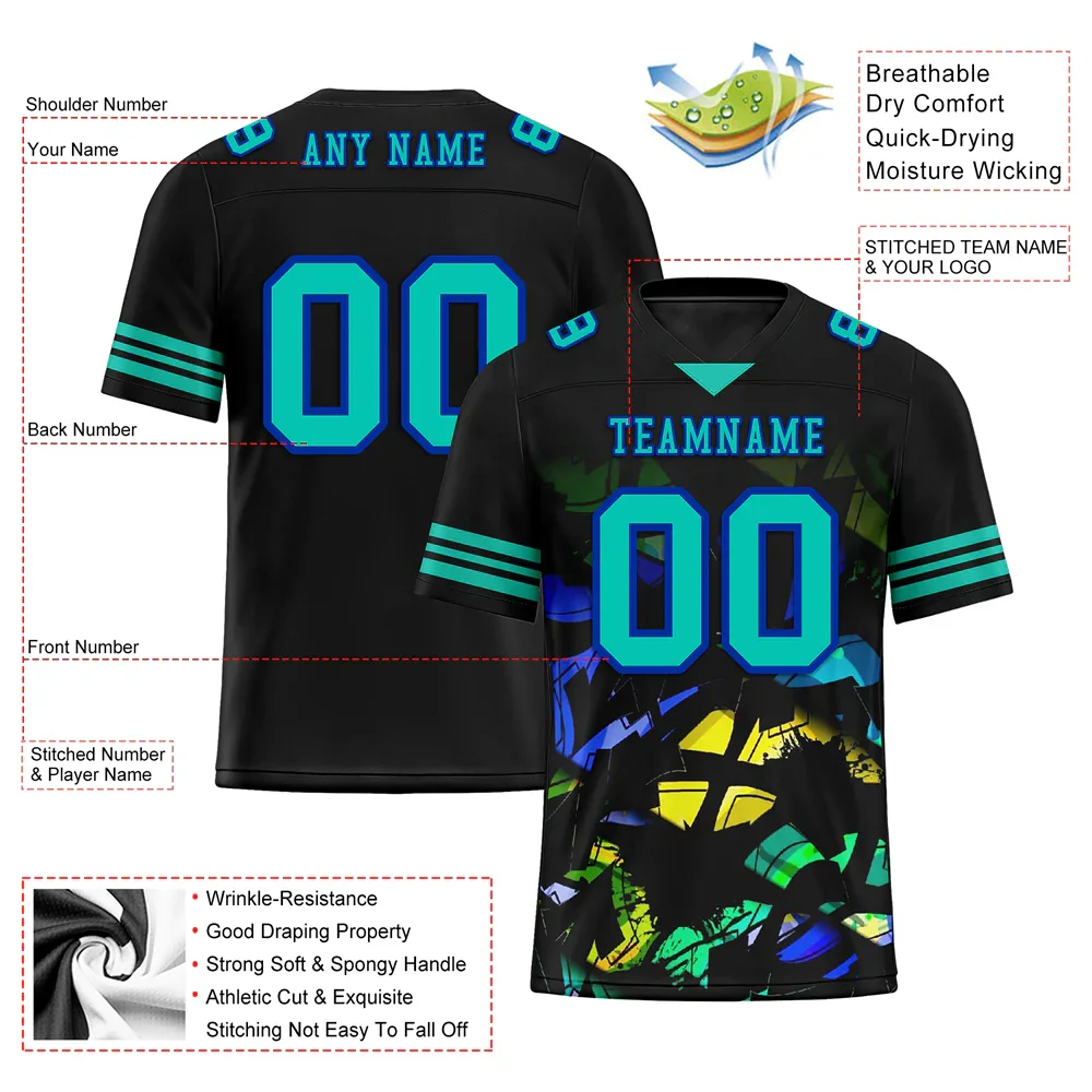 Custom Black Tie Dye Aqua Personalized Authentic Football Jersey FBJ02-bc0fa7f - Coolcustomize