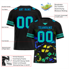 Custom Black Tie Dye Aqua Personalized Authentic Football Jersey FBJ02-bc0fa7f