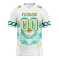 Custom White Aqua Tie Dye Yellow Personalized Authentic Football Jersey FBJ02-bc0fa78