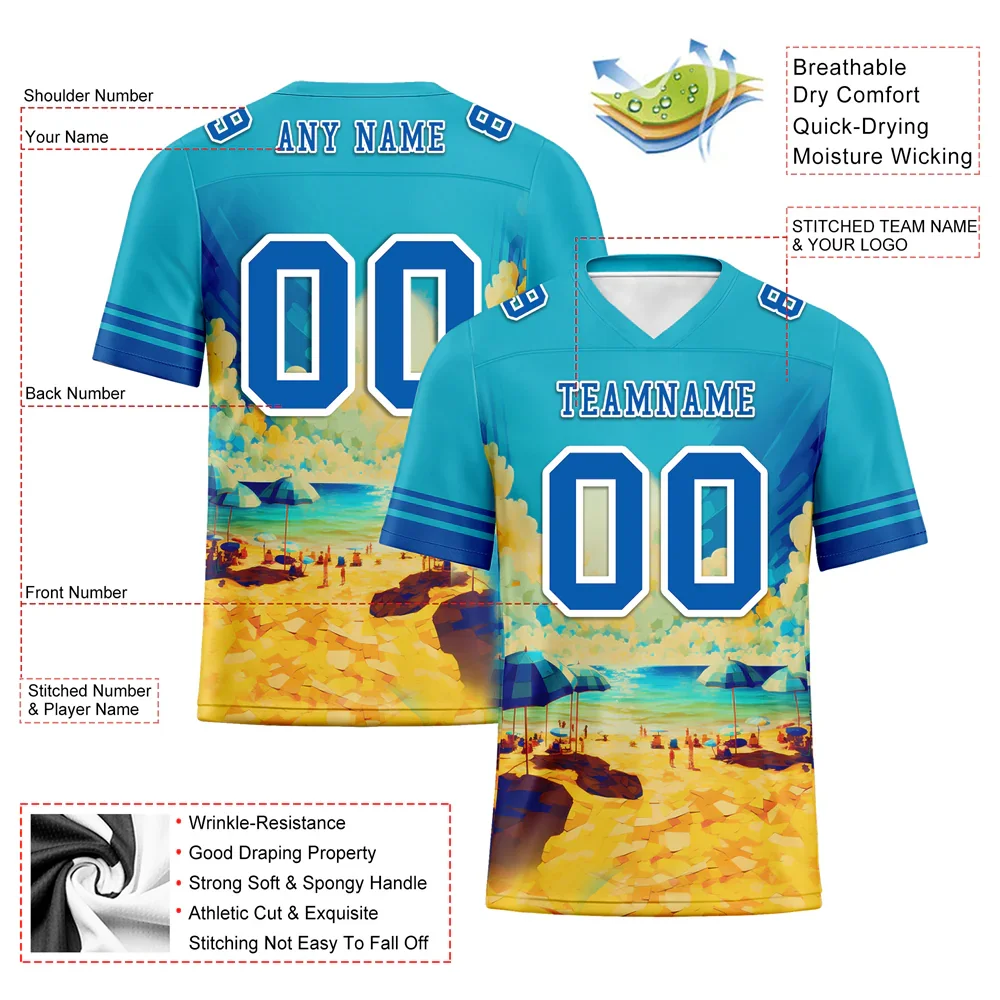 Custom Aqua Hawaii Blue Personalized Authentic Football Jersey FBJ02-bc0fa97 - Coolcustomize