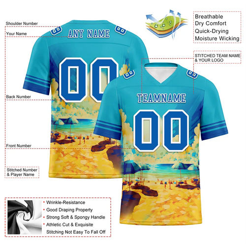 Custom Aqua Hawaii Blue Personalized Authentic Football Jersey FBJ02-bc0fa97 - Coolcustomize