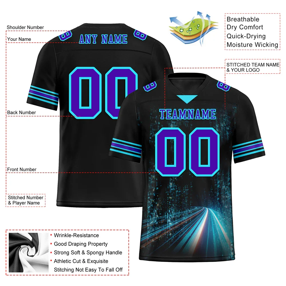 Custom Black Aqua Drift Fashion Purple Personalized Authentic Football Jersey FBJ02-bc0fb09 - Coolcustomize