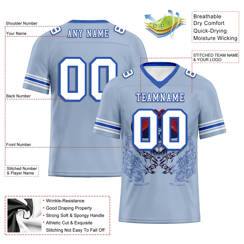 Custom Aqua Skull Fashion White Personalized Authentic Football Jersey FBJ02-bc0fbac - Coolcustomize