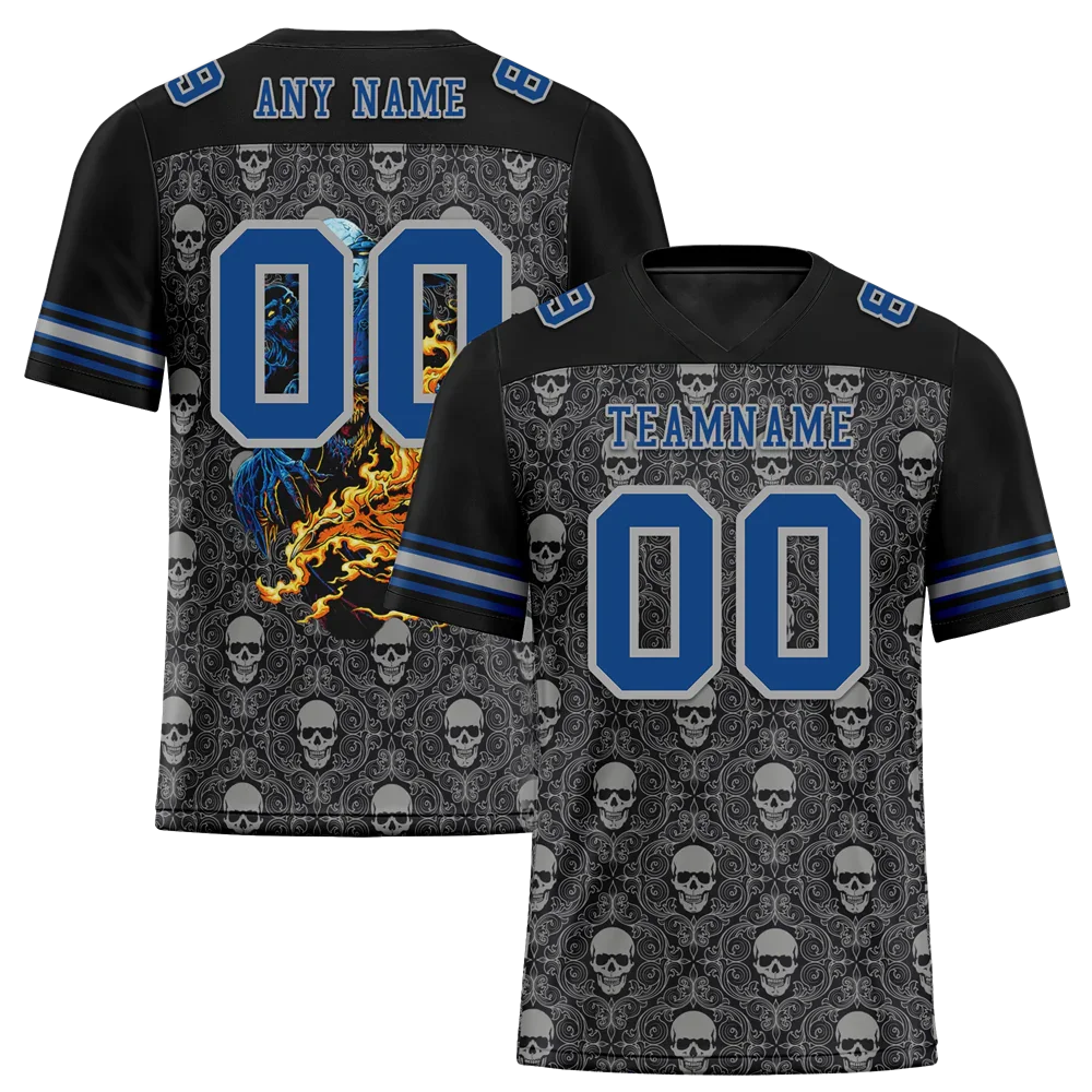 Custom Black Grey Skull Fashion Blue Personalized Authentic Football Jersey FBJ02-bc0fbaf - Coolcustomize