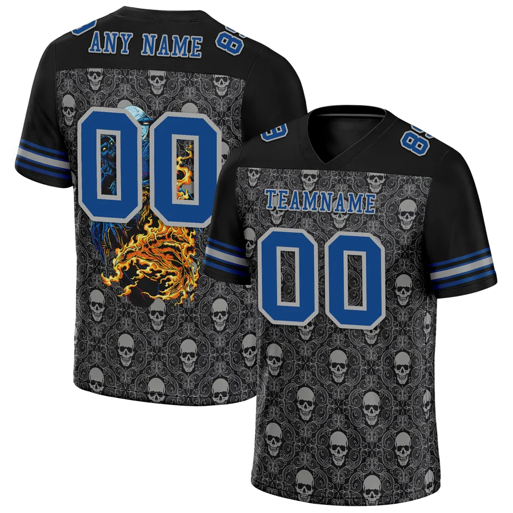 Custom Black Grey Skull Fashion Blue Personalized Authentic Football Jersey FBJ02-bc0fbaf - Coolcustomize