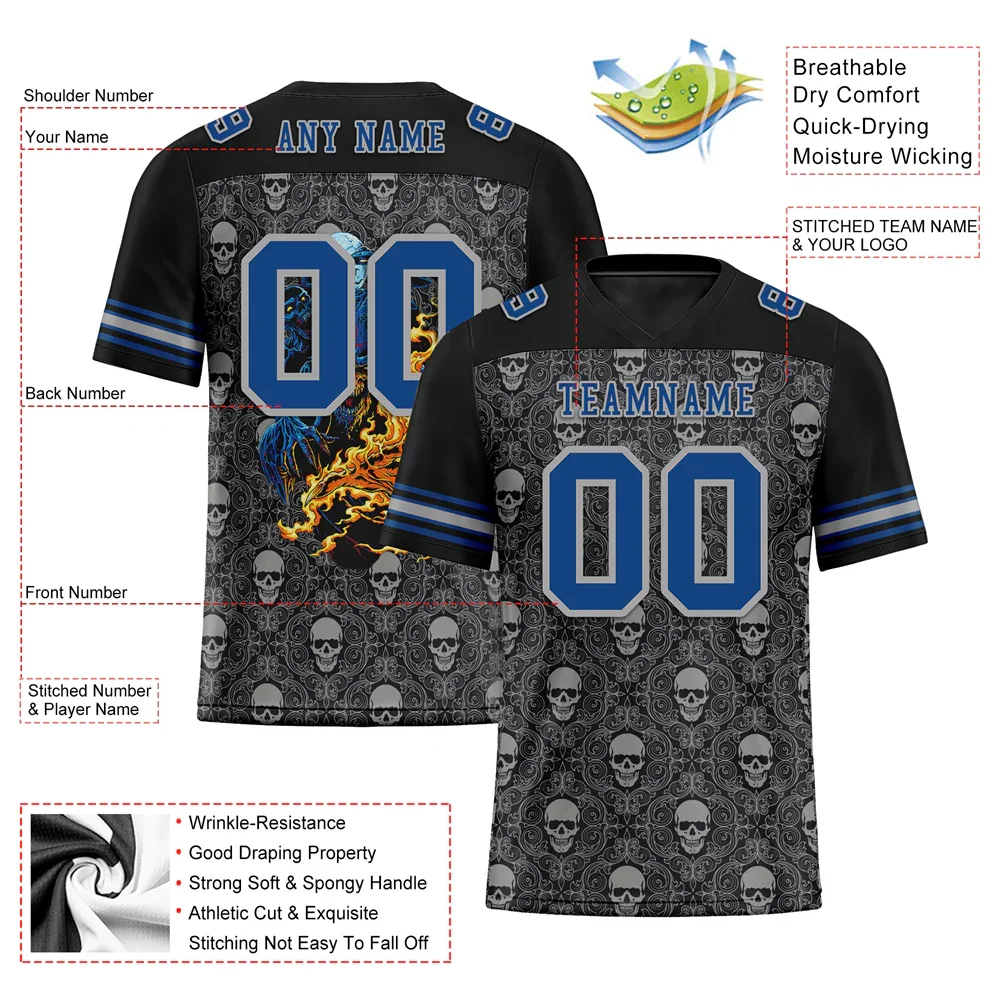 Custom Black Grey Skull Fashion Blue Personalized Authentic Football Jersey FBJ02-bc0fbaf - Coolcustomize