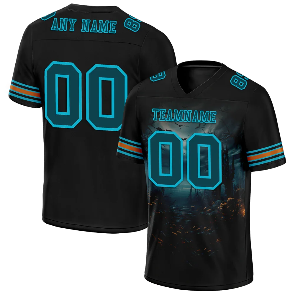 Custom Black Skull Fashion Aqua Personalized Authentic Football Jersey FBJ02-bc0fba9 - Coolcustomize