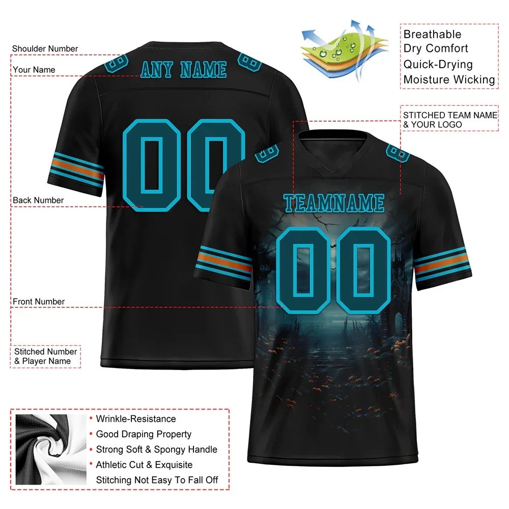 Custom Black Skull Fashion Aqua Personalized Authentic Football Jersey FBJ02-bc0fba9 - Coolcustomize
