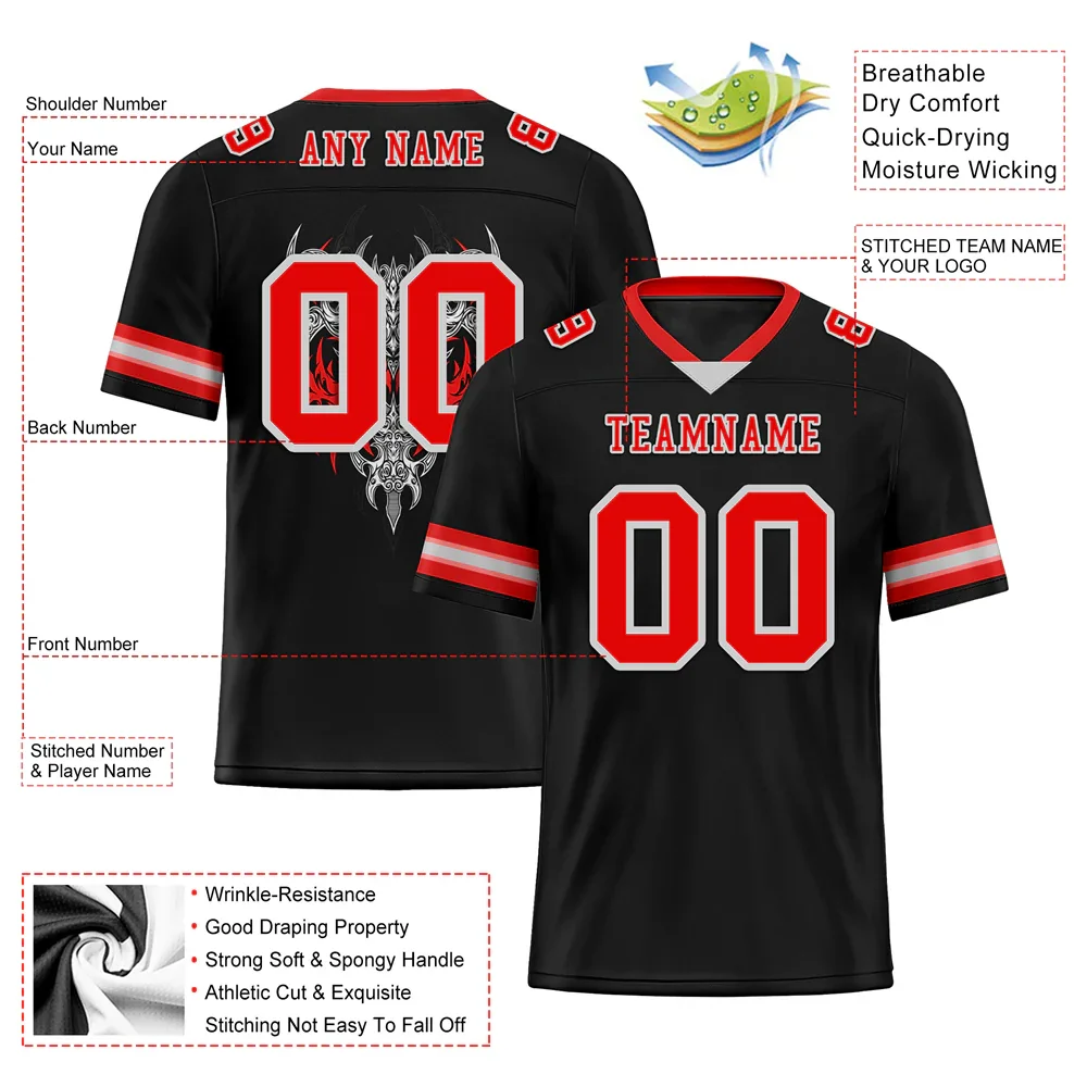 Custom Black Skull Fashion Red Personalized Authentic Football Jersey FBJ02-bc0fbbc - Coolcustomize
