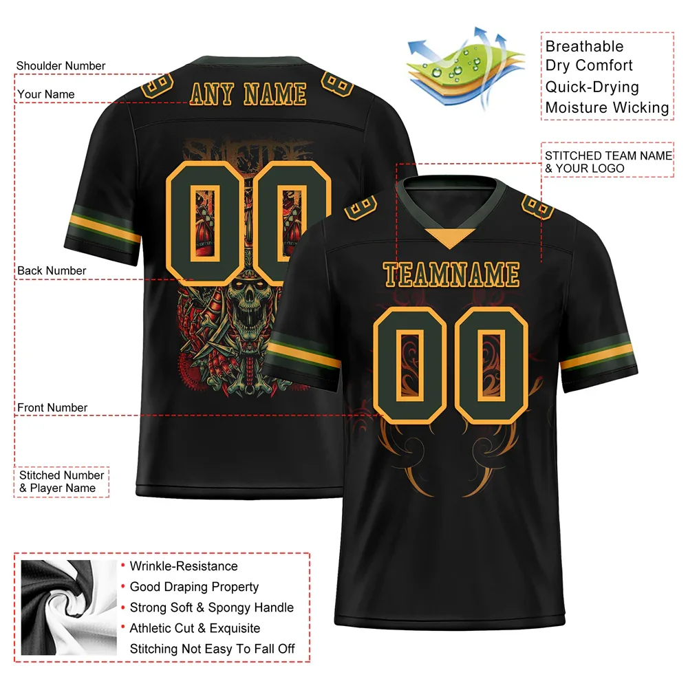 Custom Black Skull Fashion Green Personalized Authentic Football Jersey FBJ02-bc0fbbe - Coolcustomize