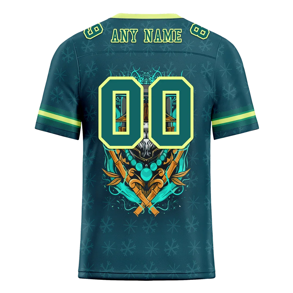 Custom Green Skull Fashion Aqua Personalized Authentic Football Jersey FBJ02-bc0fbb7 - Coolcustomize