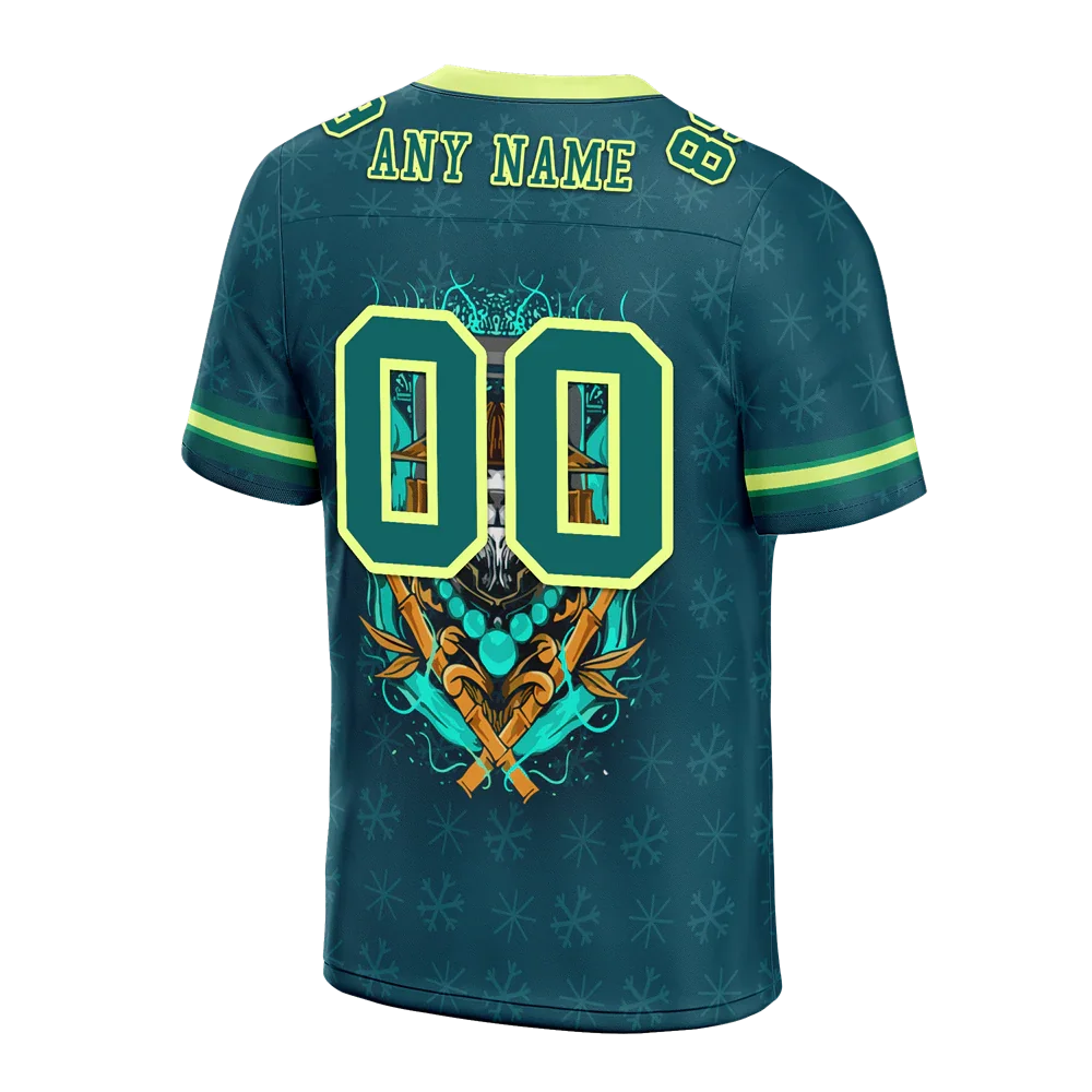 Custom Green Skull Fashion Aqua Personalized Authentic Football Jersey FBJ02-bc0fbb7 - Coolcustomize