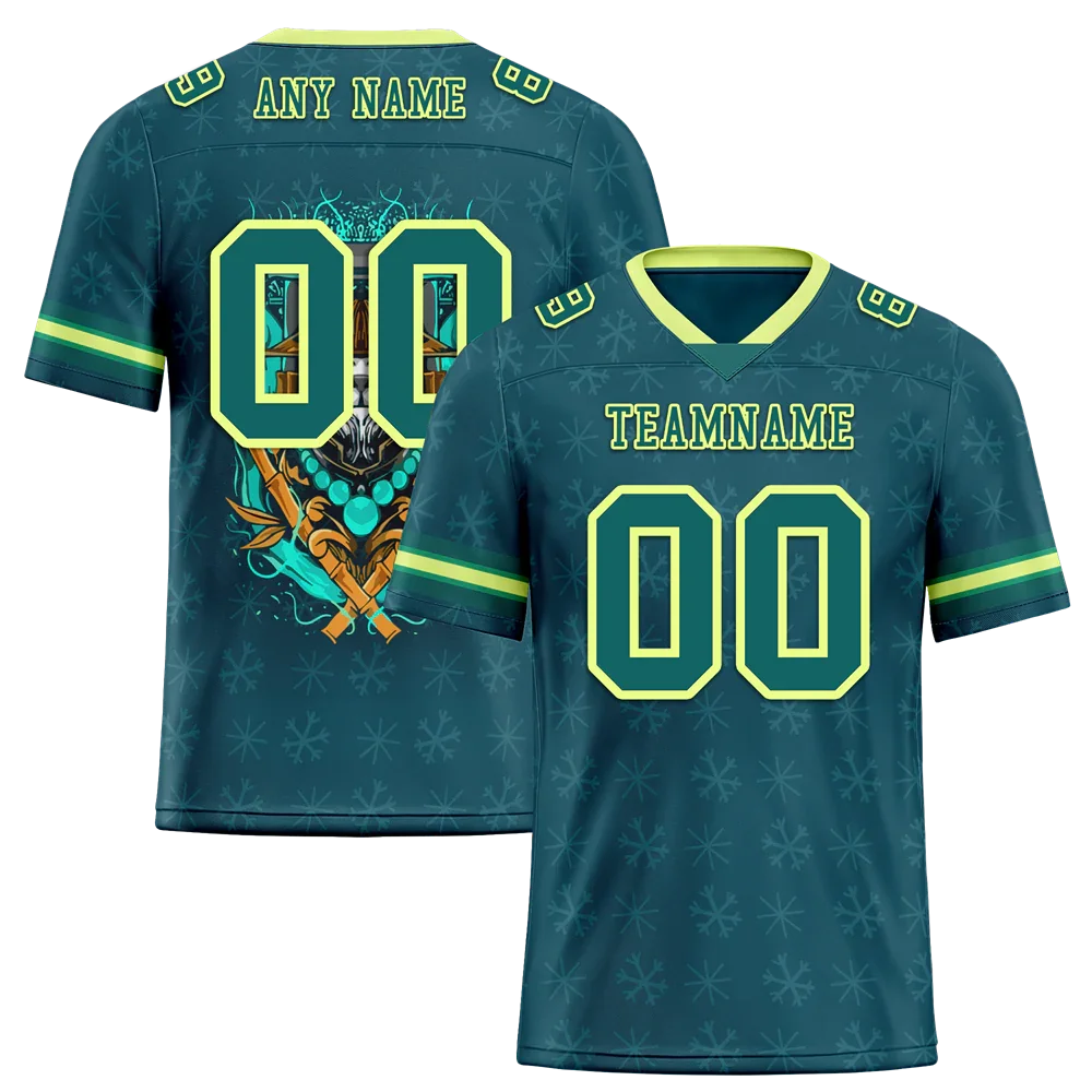 Custom Green Skull Fashion Aqua Personalized Authentic Football Jersey FBJ02-bc0fbb7 - Coolcustomize